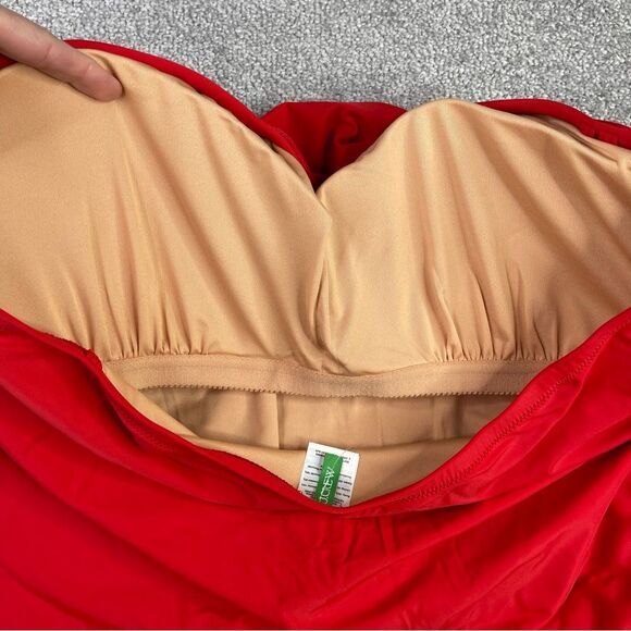 J. Crew Ruched Bandeau One-Piece Swimsuit Women’s 22 Red Strapless Full Coverage - Picture 4 of 10